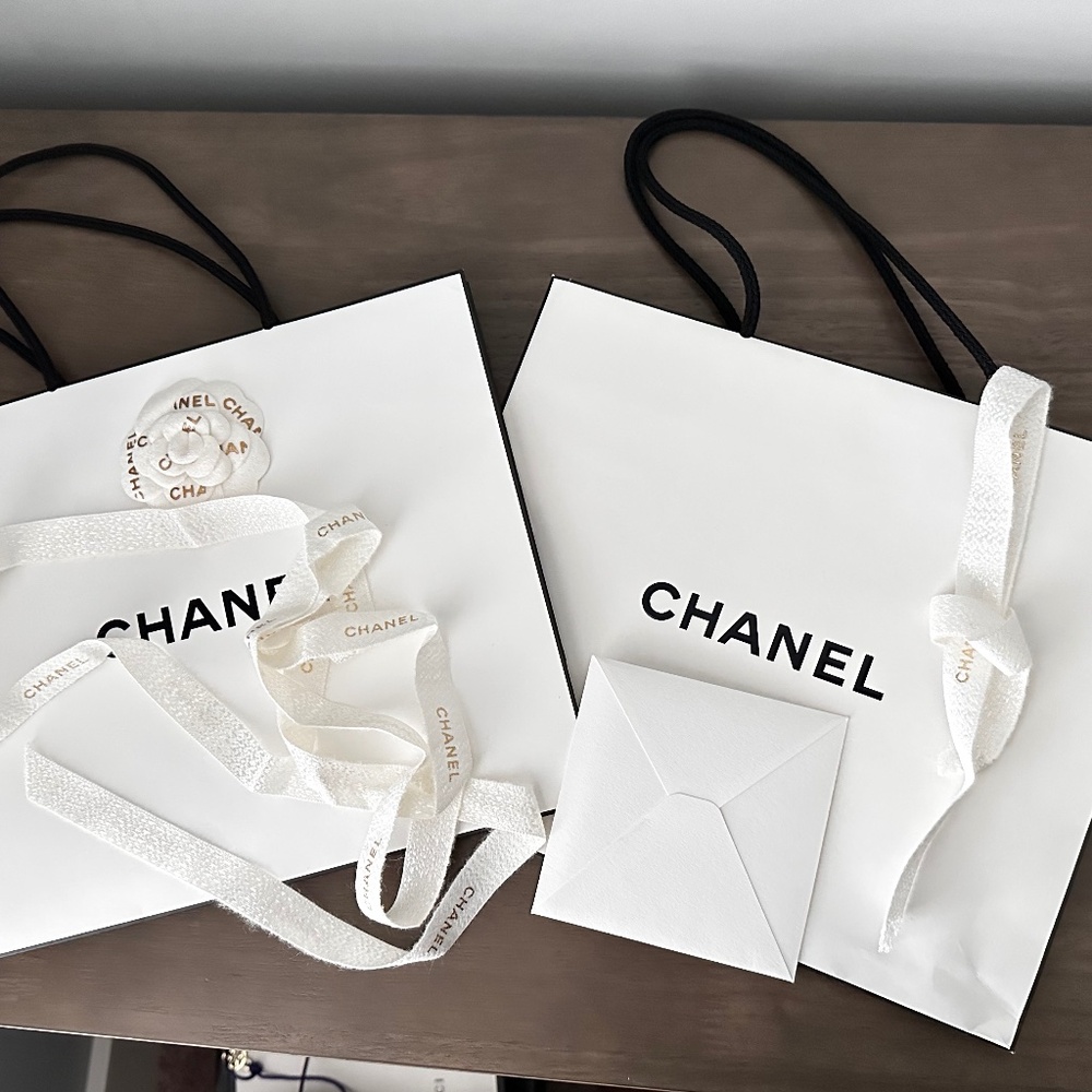 Chanel Beauty 2024 Paper bags with camellia, ribbon and card
